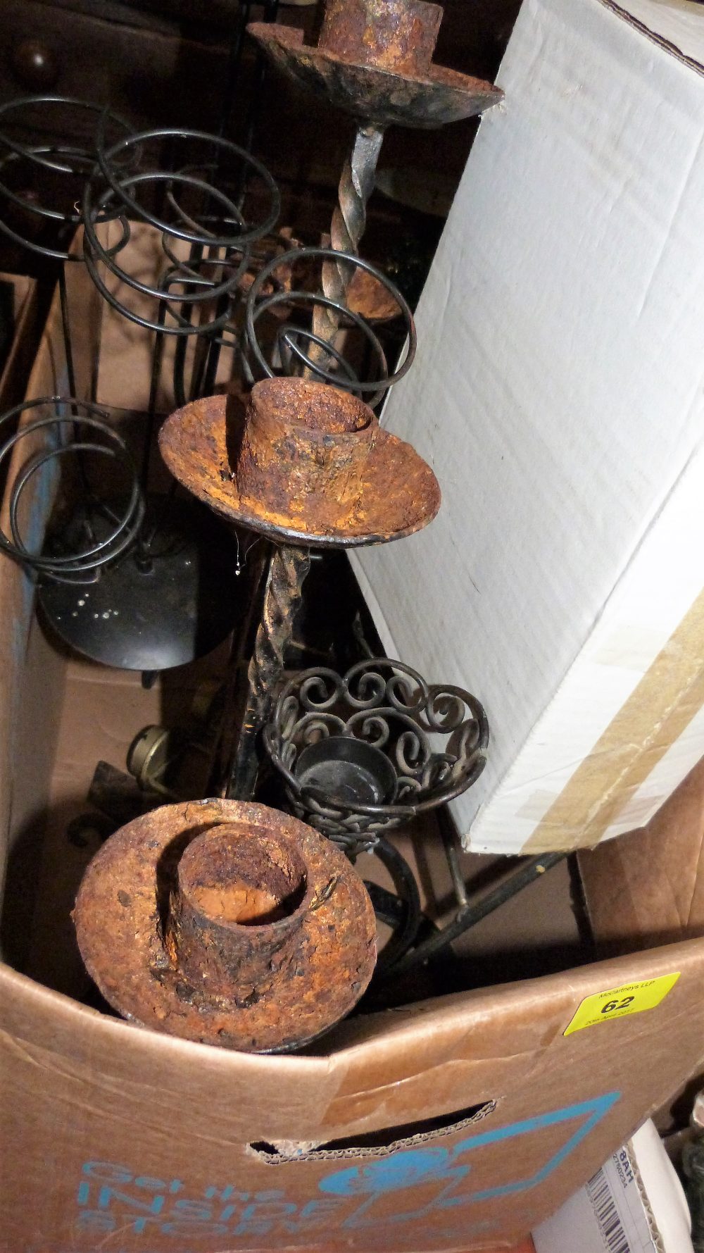 A box of metalware and a box of sundries