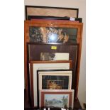 Various pictures including a watercolour, woodblock print etc.