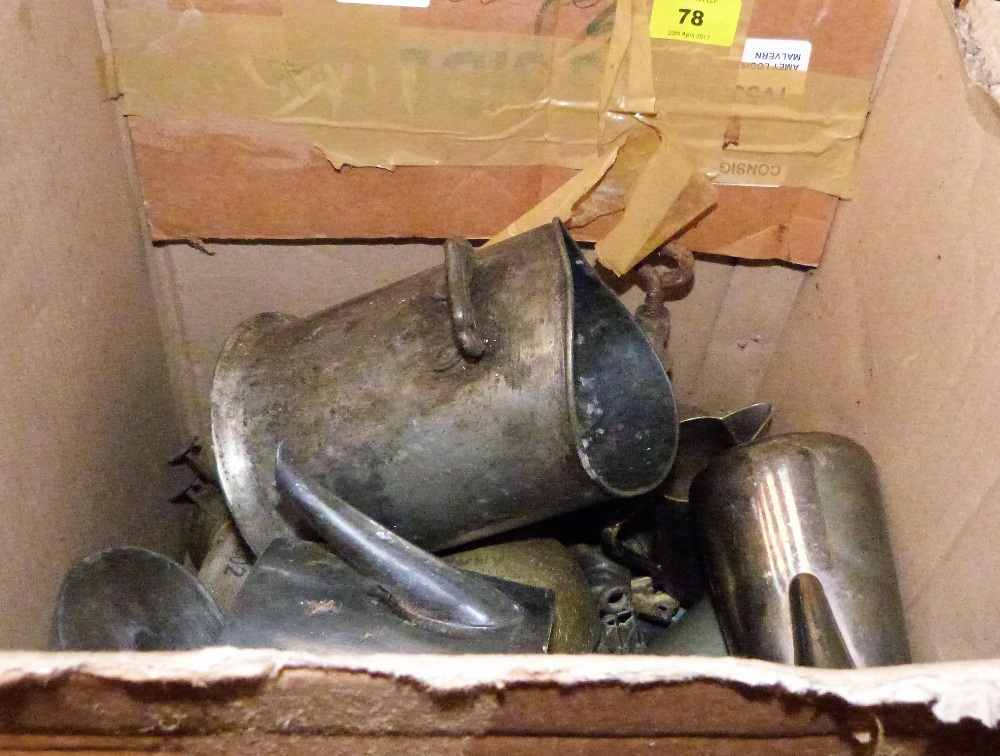 Two boxes of metalware and sundries