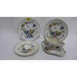 A Sarreguimines Rouen part service painted with flowers and birds in coloured enamels comprising