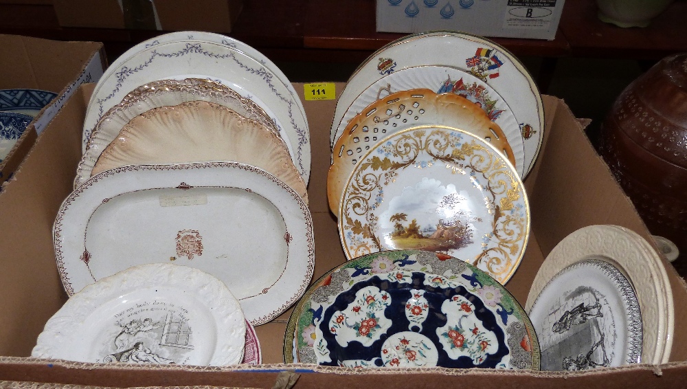 A collection of 19th century English decorated plates to include a gilded example finely painted