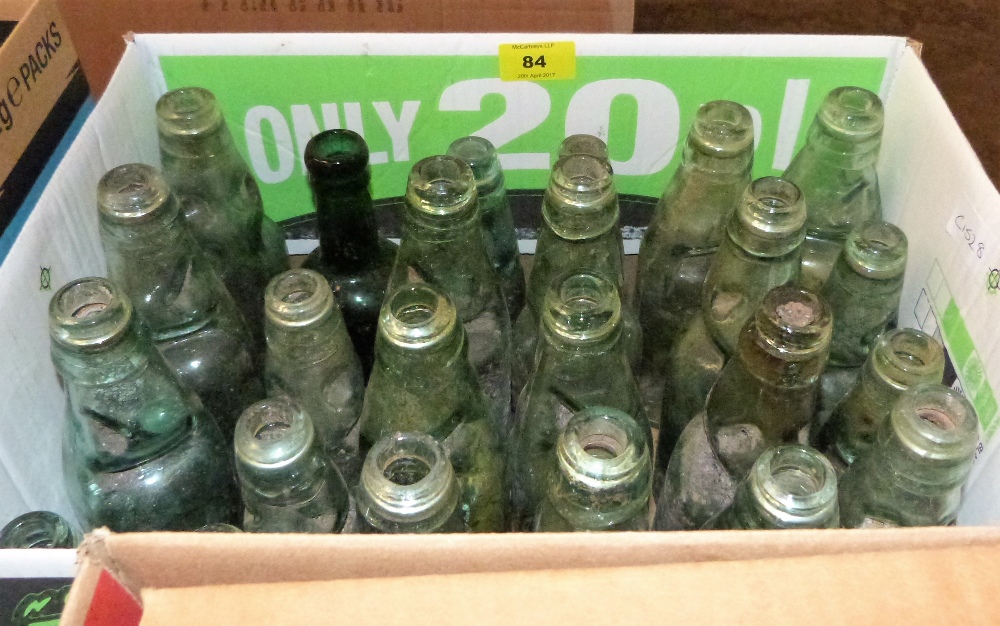 A box of Victorian marble bottles to include Shropshire examples