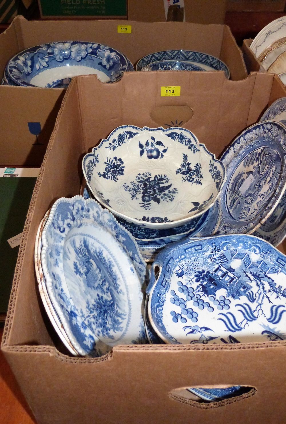 A collection of 18th and 19th century English blue and white ceramics