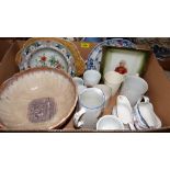 Two boxes of 19th century English ceramics to include a Parian box and cover with relief bust of