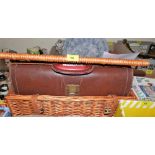 A Fortnum & Mason picnic hamper, two leather cases and a gentleman's travel kit