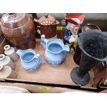 A box of 19th century English ceramics to include a creamware Farmer's Arms transfer printed jug (