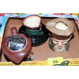 A Royal Doulton Old Charley character ash pot, ashtray and lighter