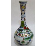 A Chinese famille-vert bottle vase painted in three registers with foliage and birds. 12'' high