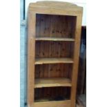 A pine open bookcase with three deep shelves. 75½'' high x 33'' wide