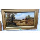 A. HAINES: A harvest landscape with figures. Signed. Oil on canvas. 8'' x 16''