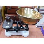 Cast iron Avery weighing scales with brass pan