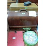 Two sewing machines and accessories. Lot to include a Huntley & Palmers 'disgruntled employee' tin