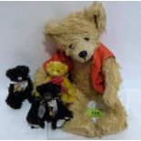3 x Deans miniature bears, Black Beauty, Paula Red and Thorneycroft with a Heartfelt teddy bear