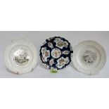 A Worcester bowl (A.F) and a pair of Victorian pearlware transfer decorated nursery plates