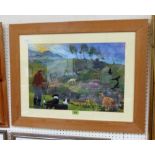 MARY MACHIN: The Goatherd. Signed. Watercolour and gouache on paper. 15'' x 21½''