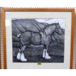 SEREN BELL. Bn 1950 Horse in a landscape. Pen and ink. 16'' x 18''