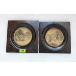 A pair of 19th century miniature figure engravings in moulded wood frames. French. 4½'' diameter