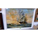 J.B LENDSELL. 20th CENTURY: A clipper in a choppy sea. Signed. Oil on board. 18'' x 24''