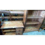 A pine telephone table and a pine open bookcase. 36'' wide