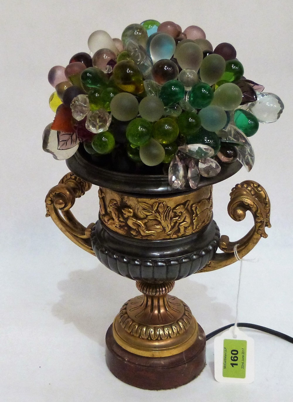 An unusual Italian campana form table lamp, with glass berry fruit 'shade'. Mid 20th century. 13''