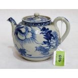 A Chinese teapot decorated in blue and white with foliage. 4¼'' high