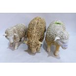 Three graduated models of sheep, the largest 9'' high