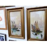 PASQUALE: Boats on the Grand Canal, Venice. A pair. Signed. Watercolour on paper