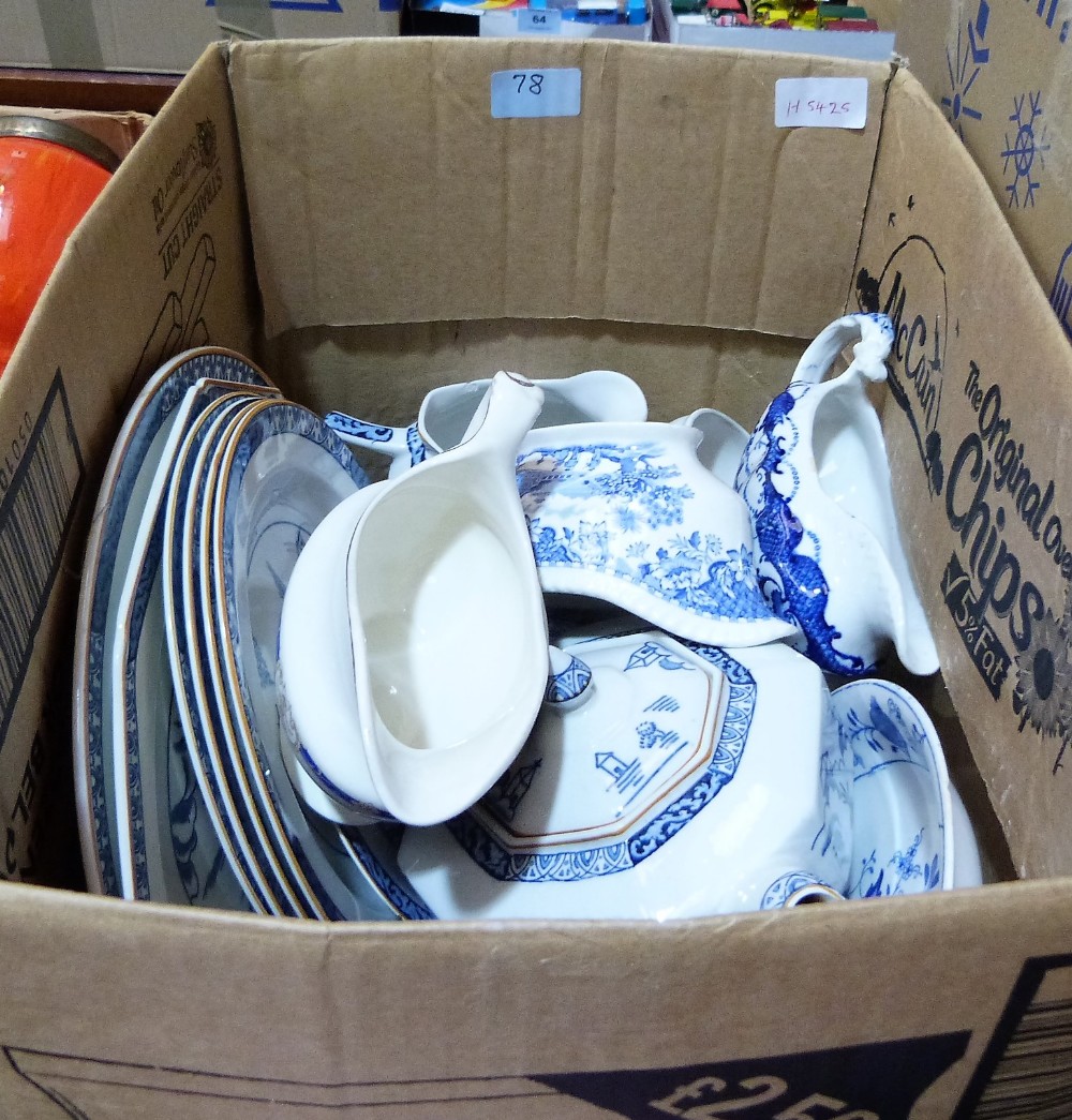 A box of blue and white ceramics, wash bowl, jugs etc. - Image 2 of 2