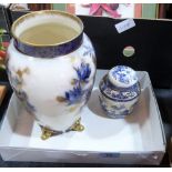 A Carlton Ware vase (hair crack) and a blue and white jar with cover