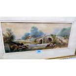 H. WILLIAMS: River scene with bridge and cottage. Signed. Watercolour 7'' x 17''