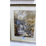 ENGLISH SCHOOL: A woodland waterfall. Watercolour. 12½'' x 9½''