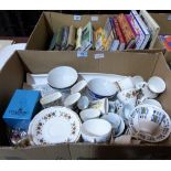 A box of ceramics and glassware and a box of books