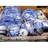 A collection of blue and white ceramics