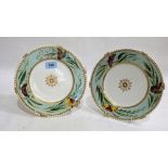 A pair of Staffordshire plates with beaded rims, gilded and painted with a band of flying insects