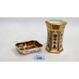 A Royal Crown Derby hexagonal vase 1128, 4½'' high and a Royal Crown Derby pin dish 1128