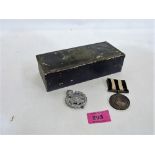 A military style box with a Victorian St Johns medal and a badge The Robin Hoods 1900-1902