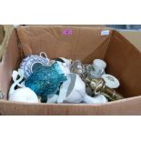 Two boxes of Denby, other ceramics and sundries, and a box of glassware