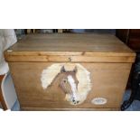 A Victorian pine chest, the front painted with a horse. 47'' wide and 32'' high