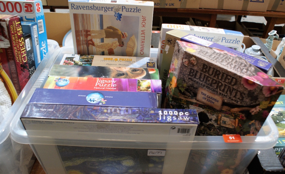 Three boxes of jigsaw puzzles etc. and a box of soft toys - Image 2 of 3