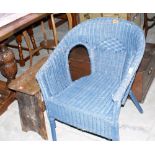 An oak country stool and a loom armchair