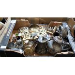 A box of metalware and plate