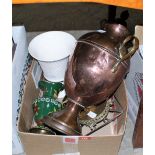 A copper samovar, other metalware and sundries