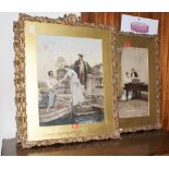 Two pairs of coloured prints in gilt frames