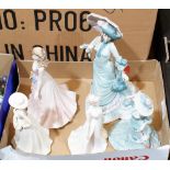 Four Coalport figurines and another