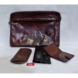 A Marianelli leather document case, tooled leather driving licence and glasses cases and a
