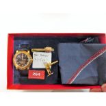 A 'Royal Navy' gentleman's wristwatch with tie pin, cufflinks etc. Quartz movement. Boxed