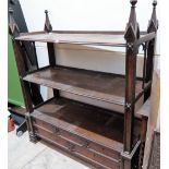 A Victorian gothic revival burr wood and oak three tier buffet in the manner of Augustus Welby