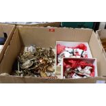 A box of brassware and small ceramic animals