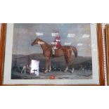 A maple framed print, Freeman Thomas Esquire on his favourite horse 'The Rover'. 18'' x 24''