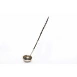 19TH CENTURY SILVER PUNCH LADLE unmarked white metal oval shaped bowl, with turned horn handle,